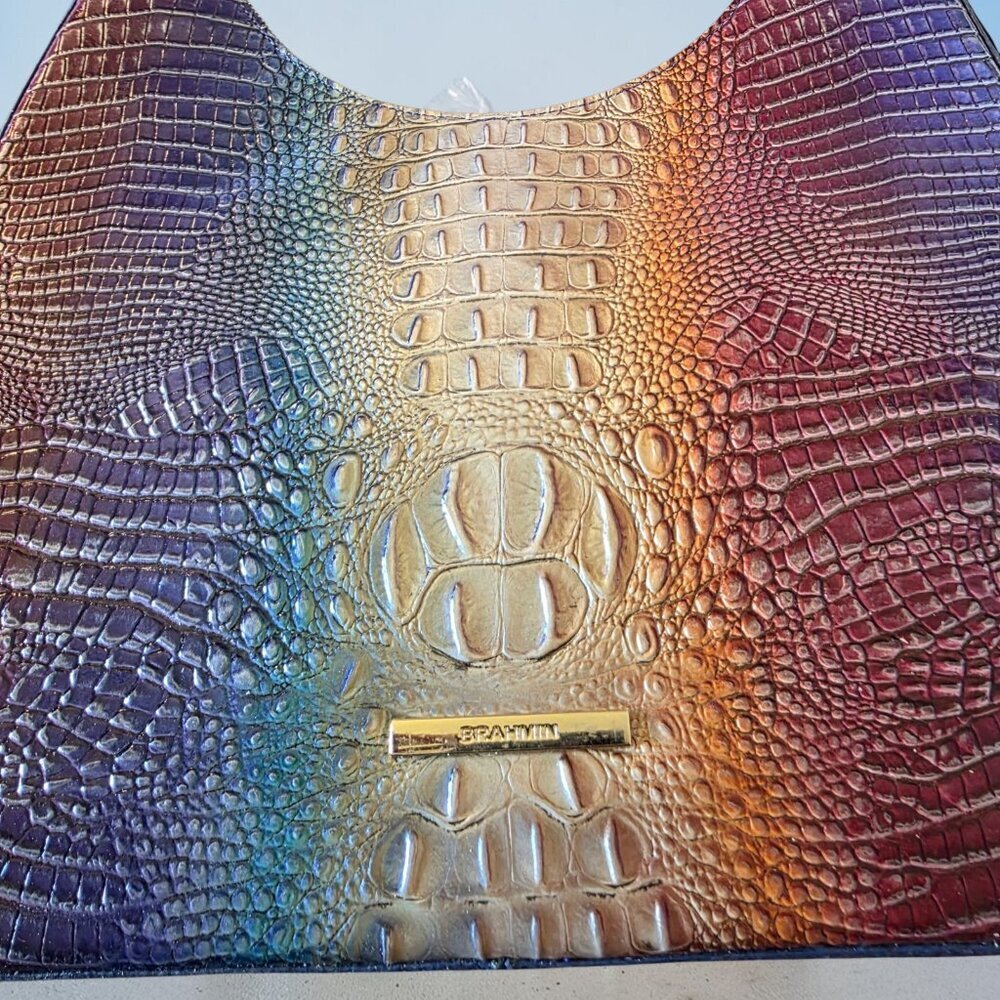 Brahmin Tabitha Melbourne Ombre Rainbow Shoulder Bag Croc Embossed Leather NWT - Picture 13 of 16